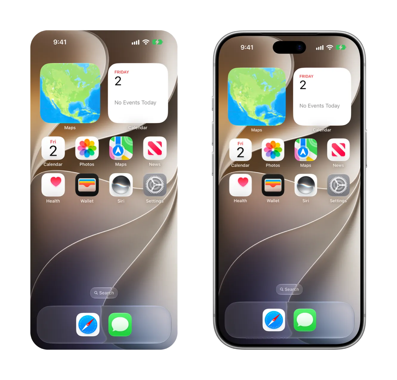 A Home Screen screenshot on its own, and the same screenshot framed in iPhone 18 Pro